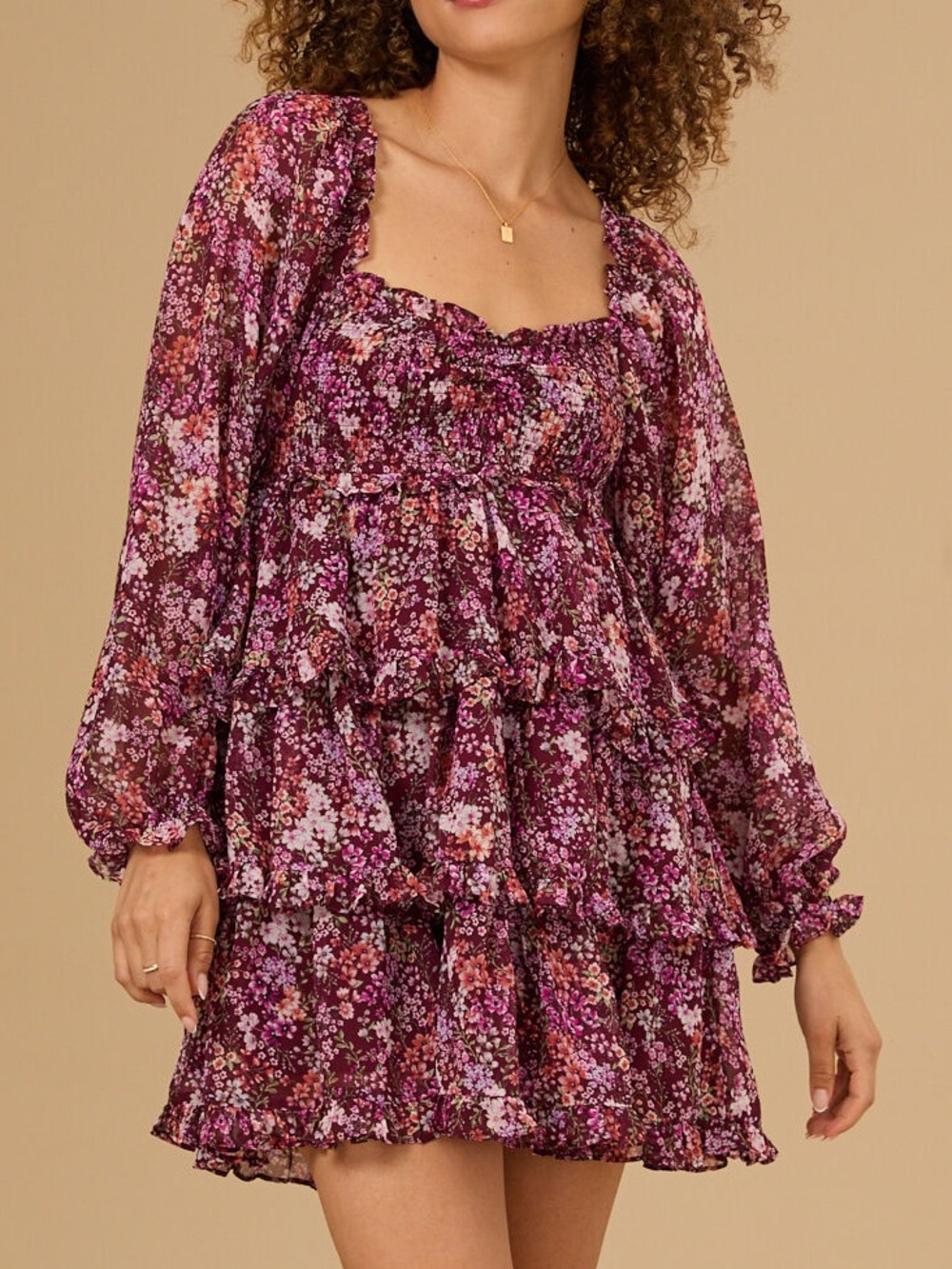 NWT Altar’d State Ellerbina Floral Mini Dress Small Smocked Tiered Ruffle Boho